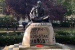 Mahatma Gandhi Statue in London latest, Mahatma Gandhi Statue in London vandalized, iconic gandhi statue vandalised near london university, United nations Mahatma Gandhi Statue in London latest, Mahatma Gandhi Statue in London vandalized, iconic gandhi statue vandalised near london university, United nations
